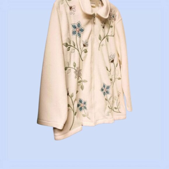 ALFRED DUNNER Women's New  Plus Size cream fuzzy warm floral Jacket 1X - Picture 5 of 11